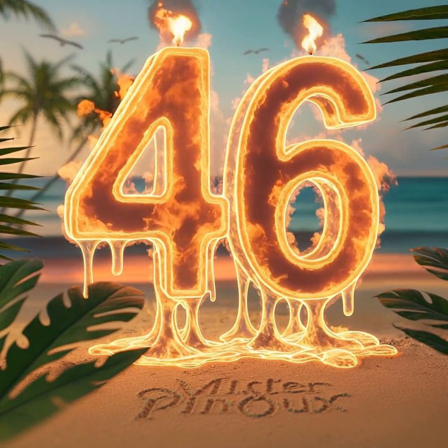 46 on fire, dripping into the sand