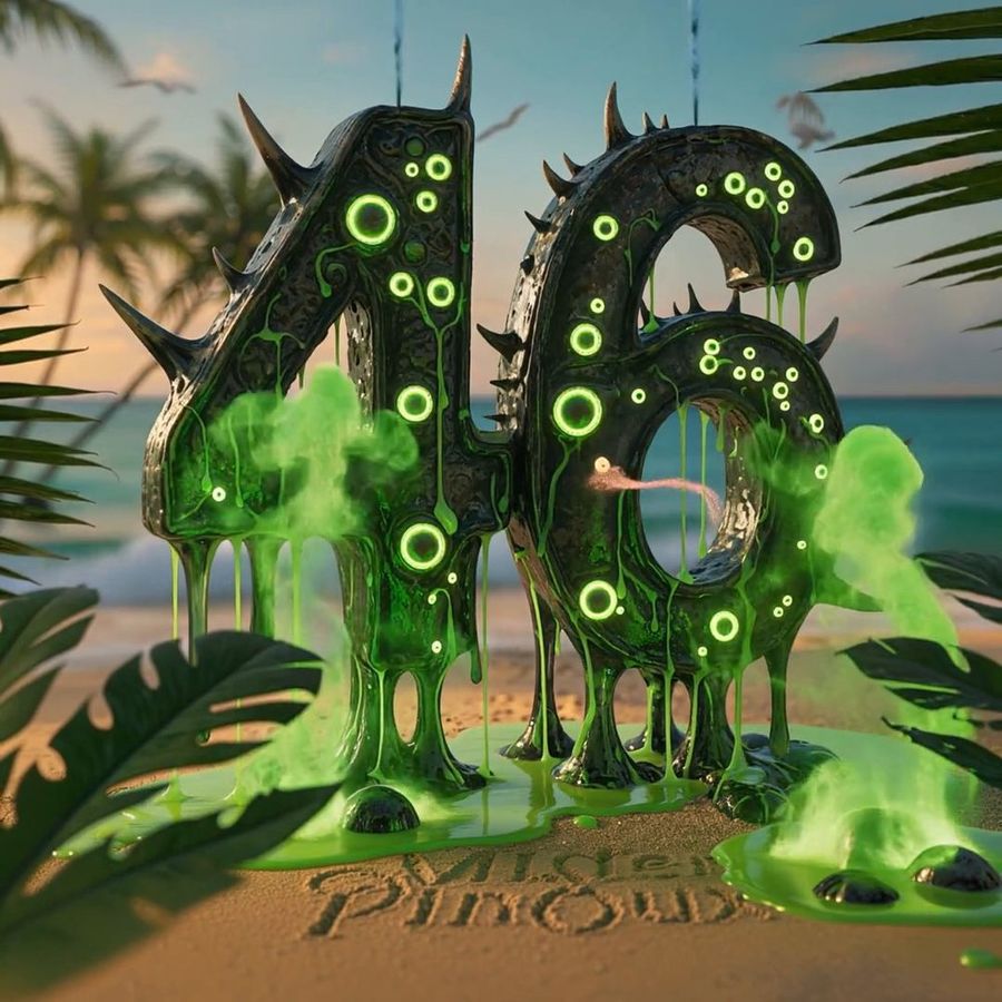 46 in green slime, glowing