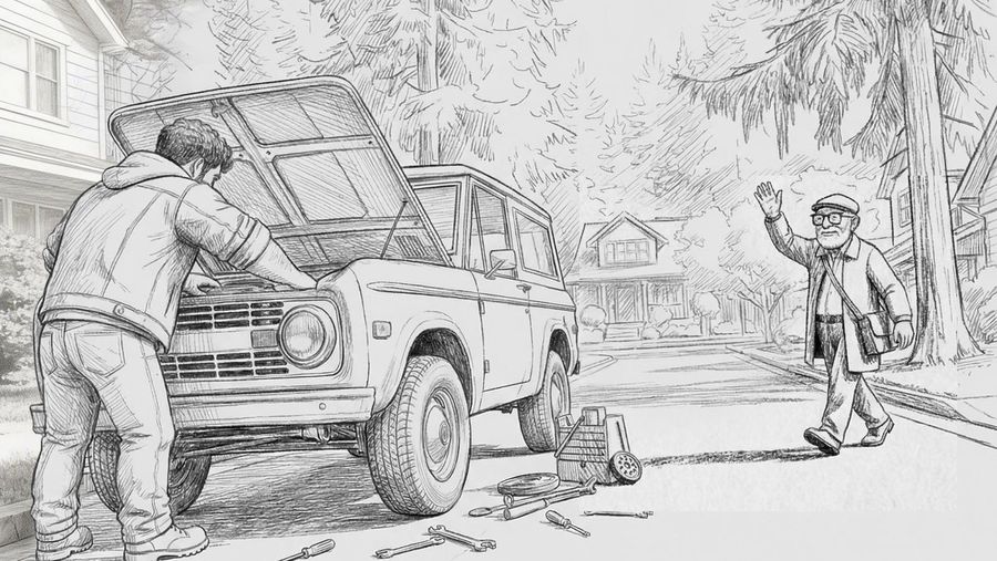 The street, boarded in pencil